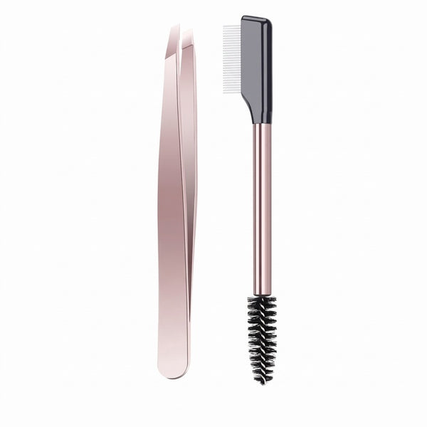 US Lashes and Brows Touch Up Eyebrow Styling Kit - Beauty Care Makeup Tool with Lightweight Precision Stainless Steel Tweezers, Dual-Ended Comb, Mascara Lash Separator, Rose Gold for Natural Brows Maintenance