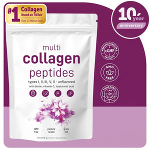 Multi Collagen Peptides Powder - Hydrolyzed Protein Peptides (Type I,II,III,V,X) with Hyaluronic Acid, Biotin & Vitamin C Unflavored