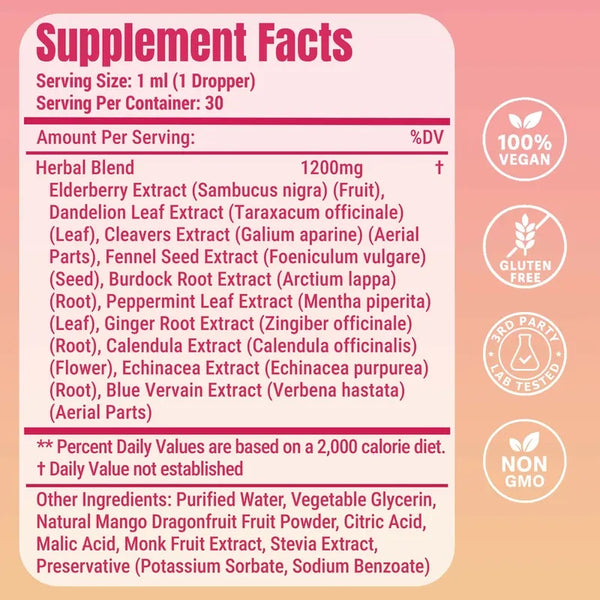Cutting Drops – Lymphatic-Focused Debloat Formula with Dandelion, Cleavers, Burdock & Elderberry for Lymphatic Drainage, Bloat Relief, Digestive Comfort and Detox – Mango Dragonfruit Flavor, 30 Servings