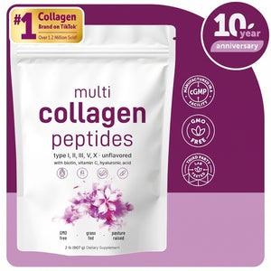 Multi Collagen Peptides Powder - Hydrolyzed Protein Peptides (Type I,II,III,V,X) with Hyaluronic Acid, Biotin & Vitamin C Unflavored