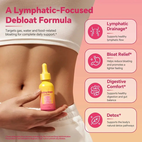 Cutting Drops – Lymphatic-Focused Debloat Formula with Dandelion, Cleavers, Burdock & Elderberry for Lymphatic Drainage, Bloat Relief, Digestive Comfort and Detox – Mango Dragonfruit Flavor, 30 Servings
