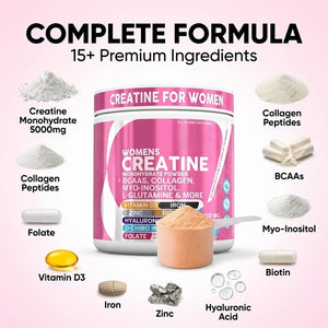 Women's Creatine Monohydrate Powder with BCAAs, Collagen, Myo-Inositol, L-Glutamine, & More for Optimal Wellness & Beauty Support – Shelf Builder
