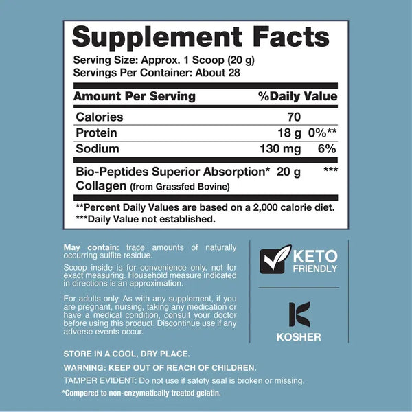 Collagen Peptides Powder 20oz - Grassfed Protein Supplement - Advanced with 18 Essential Amino Acids