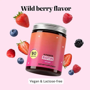 Biotin Gummies for Hair Growth, Skin & Nails – 5000 mcg Biotin + Vitamins C & E + Zinc - 30 Gummies - Vegan Wild Berry Flavor - 1 Month Supply