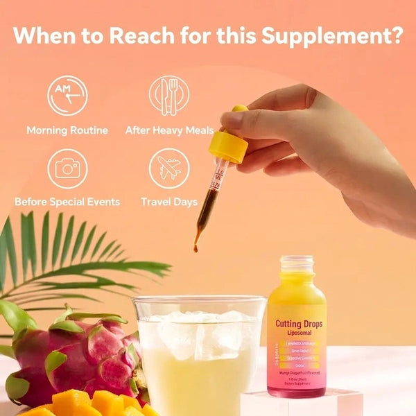 Cutting Drops – Lymphatic-Focused Debloat Formula with Dandelion, Cleavers, Burdock & Elderberry for Lymphatic Drainage, Bloat Relief, Digestive Comfort and Detox – Mango Dragonfruit Flavor, 30 Servings