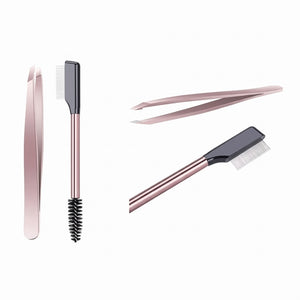 US Lashes and Brows Touch Up Eyebrow Styling Kit - Beauty Care Makeup Tool with Lightweight Precision Stainless Steel Tweezers, Dual-Ended Comb, Mascara Lash Separator, Rose Gold for Natural Brows Maintenance