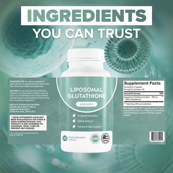 Liposomal Glutathione Capsules – Skin Glow, Immune & Detox Support (60 Count)