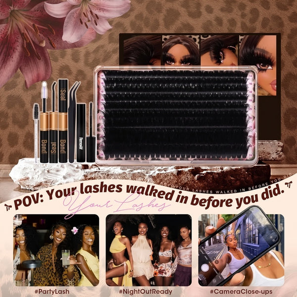 280Pcs Thick Lash Clusters 260D Dramatic Lash Clusters 14 24mm Mega Volume Cluster Eyelash Extensions D Curl Fluff Individual Lash Clusters with Soft Thin Band Professional Salon Lash Extensions Look Ultra Dense & Long Extensions Empress Look