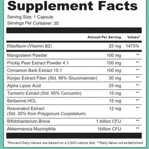 Gut & Metabolic Support | Probiotics Akkermansia & Bifidobacterium Breve | Riboflavin B2, Mangosteen