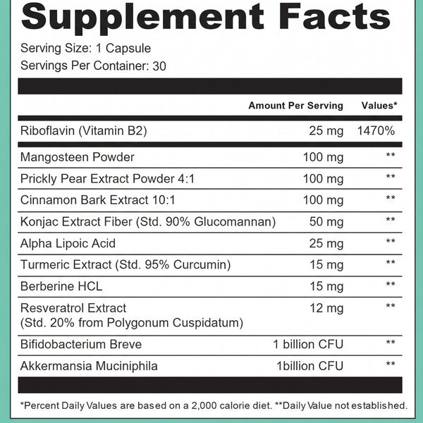 Gut & Metabolic Support | Probiotics Akkermansia & Bifidobacterium Breve | Riboflavin B2, Mangosteen