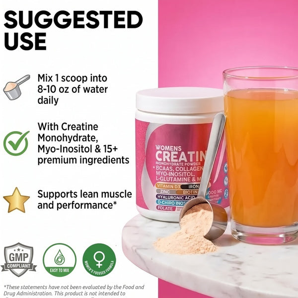 Women's Creatine Monohydrate Powder with BCAAs, Collagen, Myo-Inositol, L-Glutamine, & More for Optimal Wellness & Beauty Support – Shelf Builder