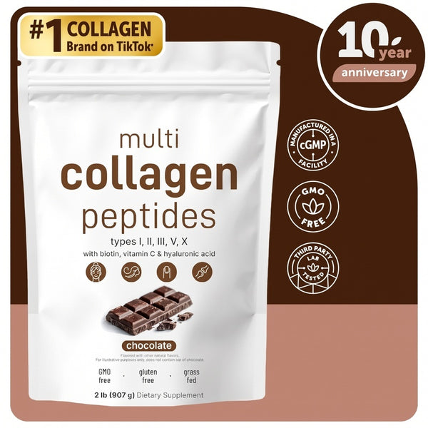 Multi Collagen Peptides Powder - Hydrolyzed Protein Peptides (Type I,II,III,V,X) with Hyaluronic Acid, Biotin & Vitamin C Unflavored