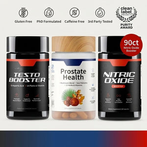 Ultimate Men's Health Trio - Testo Booster + Prostate Health + Nitric Oxide Booster - Supports Testosterone Production - D-Aspartic Acid & 14 Plants - 3rd Party Tested - Boost Blood Flow & Stamina - Muscle Mass & Performance Booster