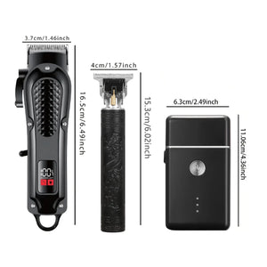 Professional Three-Piece Hair Clippers Set for Men, USB Rechargeable