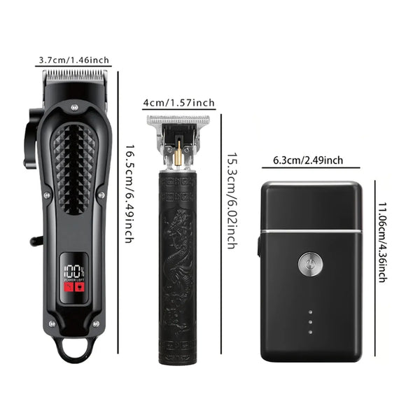 Professional Three-Piece Hair Clippers Set for Men, USB Rechargeable
