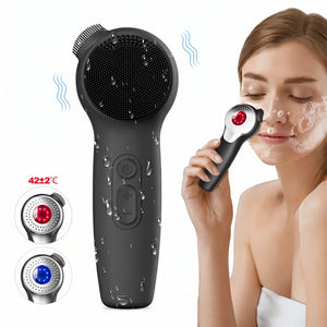 Electric Silicone Facial Cleansing Brush with Sonic Vibration, LED