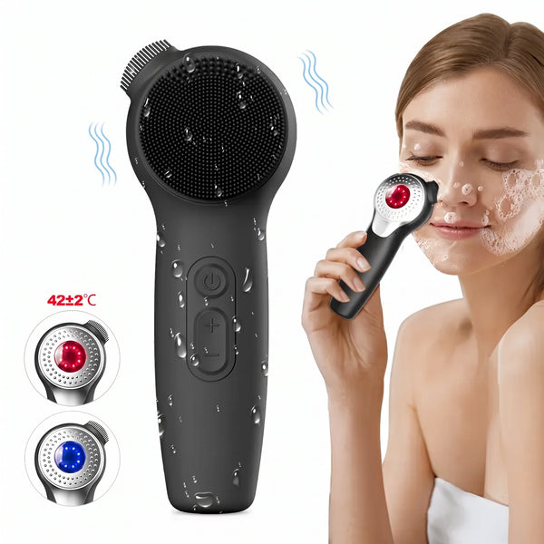 Electric Silicone Facial Cleansing Brush with Sonic Vibration, LED