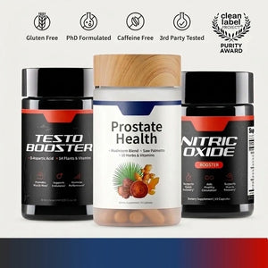 Ultimate Men's Health Trio - Testo Booster + Prostate Health + Nitric Oxide Booster - Supports Testosterone Production - D-Aspartic Acid & 14 Plants - 3rd Party Tested - Boost Blood Flow & Stamina - Muscle Mass & Performance Booster