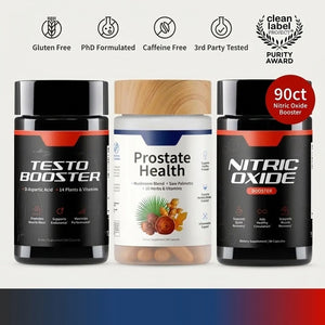 Ultimate Men's Health Trio - Testo Booster + Prostate Health + Nitric Oxide Booster - Supports Testosterone Production - D-Aspartic Acid & 14 Plants - 3rd Party Tested - Boost Blood Flow & Stamina - Muscle Mass & Performance Booster