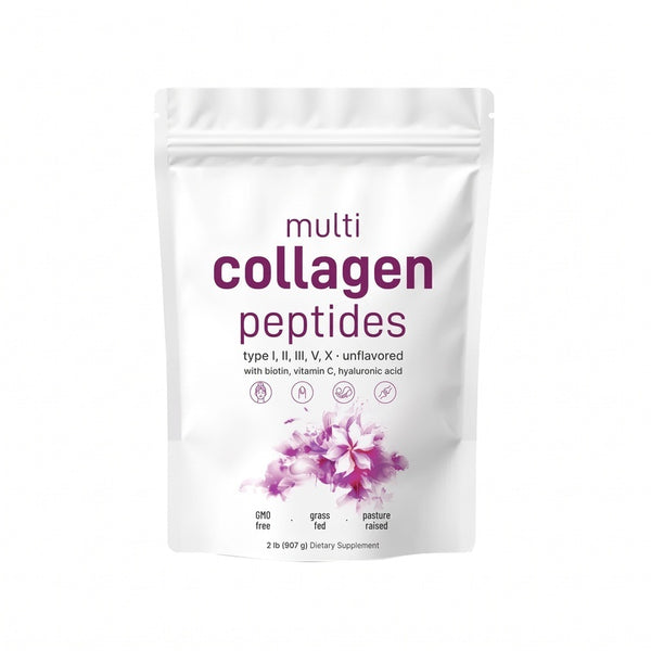 Multi Collagen Peptides Powder - Hydrolyzed Protein Peptides (Type I,II,III,V,X) with Hyaluronic Acid, Biotin & Vitamin C Unflavored