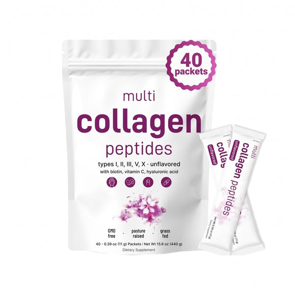 Multi Collagen Peptides Powder - Hydrolyzed Protein Peptides (Type I,II,III,V,X) with Hyaluronic Acid, Biotin & Vitamin C Unflavored