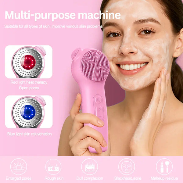 Electric Silicone Facial Cleansing Brush with Sonic Vibration, LED
