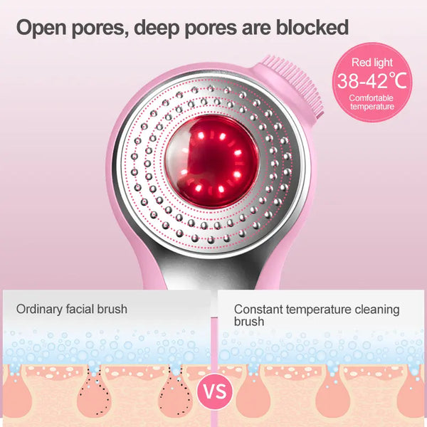 Electric Silicone Facial Cleansing Brush with Sonic Vibration, LED