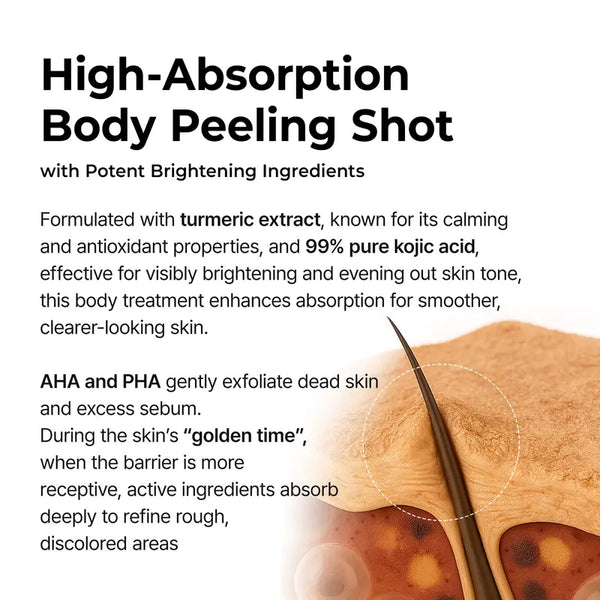 Peel Shot Kojic Acid Turmeric Spray – Exfoliating Body Spray for Dark Spot Care, 200ml
