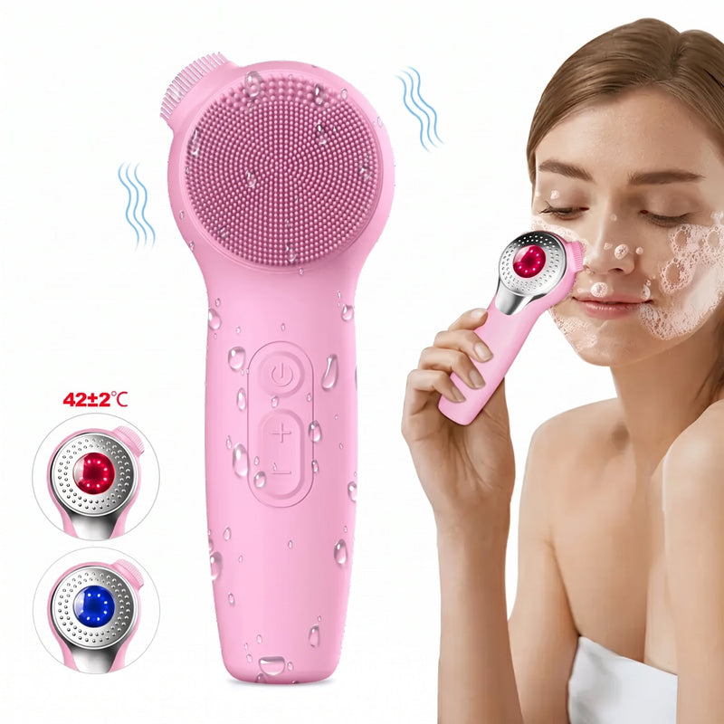 Electric Silicone Facial Cleansing Brush with Sonic Vibration, LED