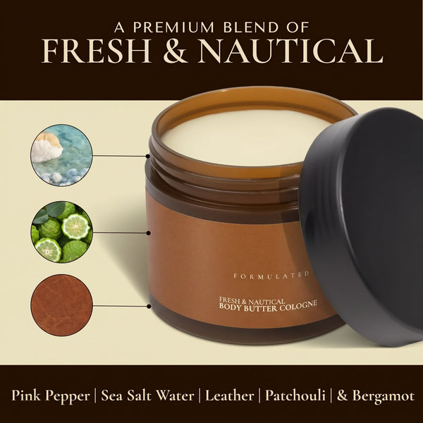Reign Cologned Body Butter with Shea, Jojoba & Coconut, Nautical