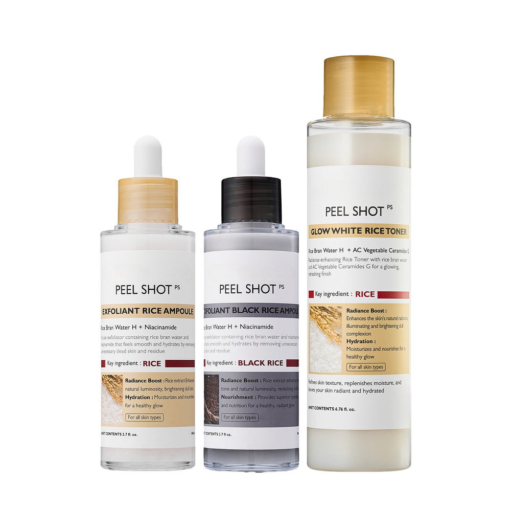 Korean Skincare Set with Black Rice Ampoule, White Rice Ampoule and Toner