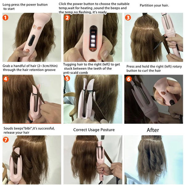 Automatic Hair Curling Iron, Negative Ion Rotating Curl Wand, 4 Heat