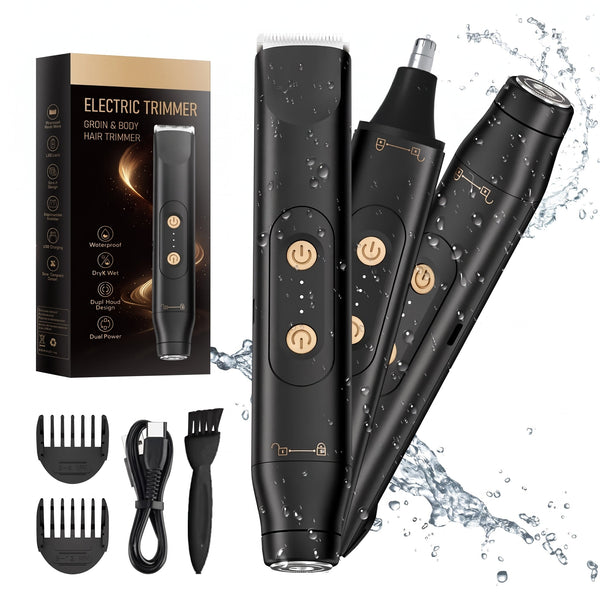 Electric Groin Hair Trimmer for Men, Dual Heads Waterproof Ceramic