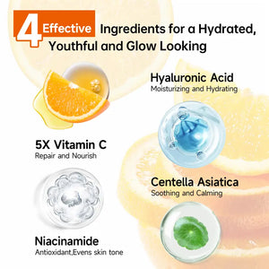 Korean 5X Vitamin C Skincare Set with Cleanser, Toner, Serum, Lotion, Eye and Face Cream
