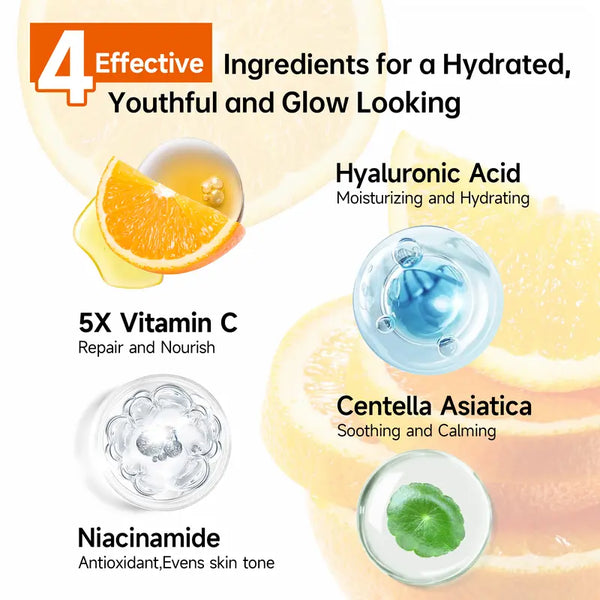 Korean 5X Vitamin C Skincare Set with Cleanser, Toner, Serum, Lotion, Eye and Face Cream
