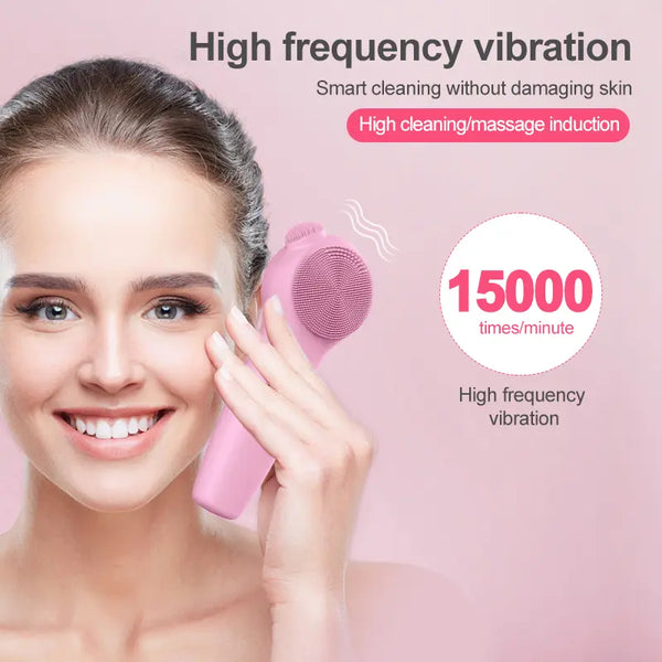 Electric Silicone Facial Cleansing Brush with Sonic Vibration, LED