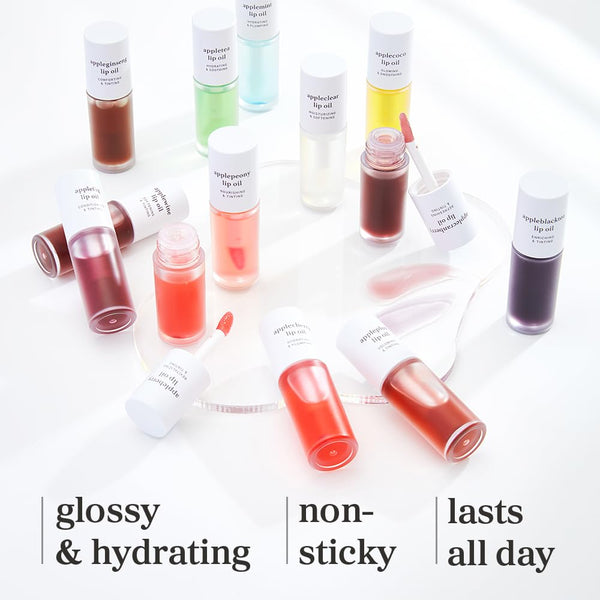 Korean Lip Oil Trio – Appleberry, Appleplum & Applewine, Sheer Tinted Gloss Set