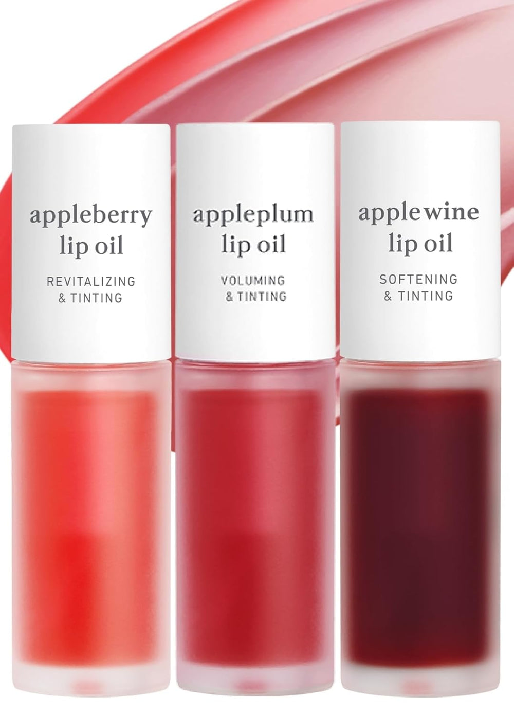 Korean Lip Oil Trio – Appleberry, Appleplum & Applewine, Sheer Tinted Gloss Set