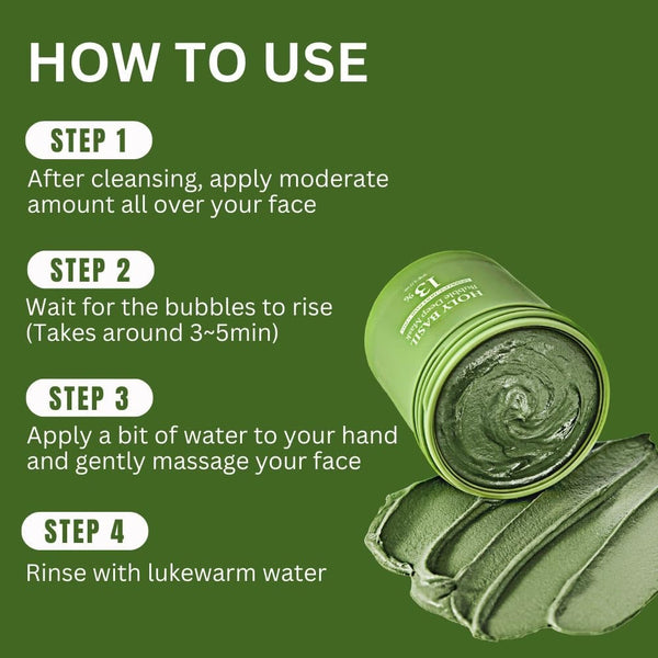 Holy Basil Bubble Deep Mask with Korean Clay and PHA for Pore Cleansing 90g