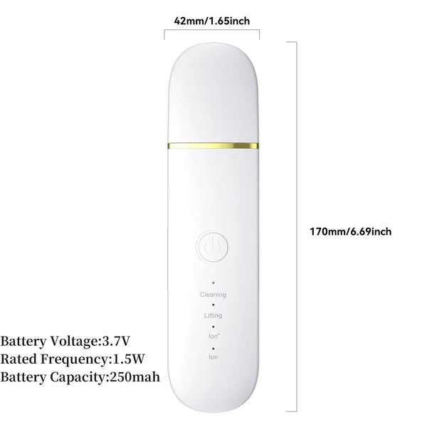 Rechargeable Ultrasonic Skin Scrubber with Vibration Massage, USB