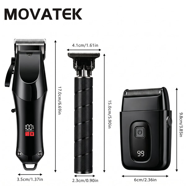 Professional Three-Piece Hair Clippers Set for Men, USB Rechargeable
