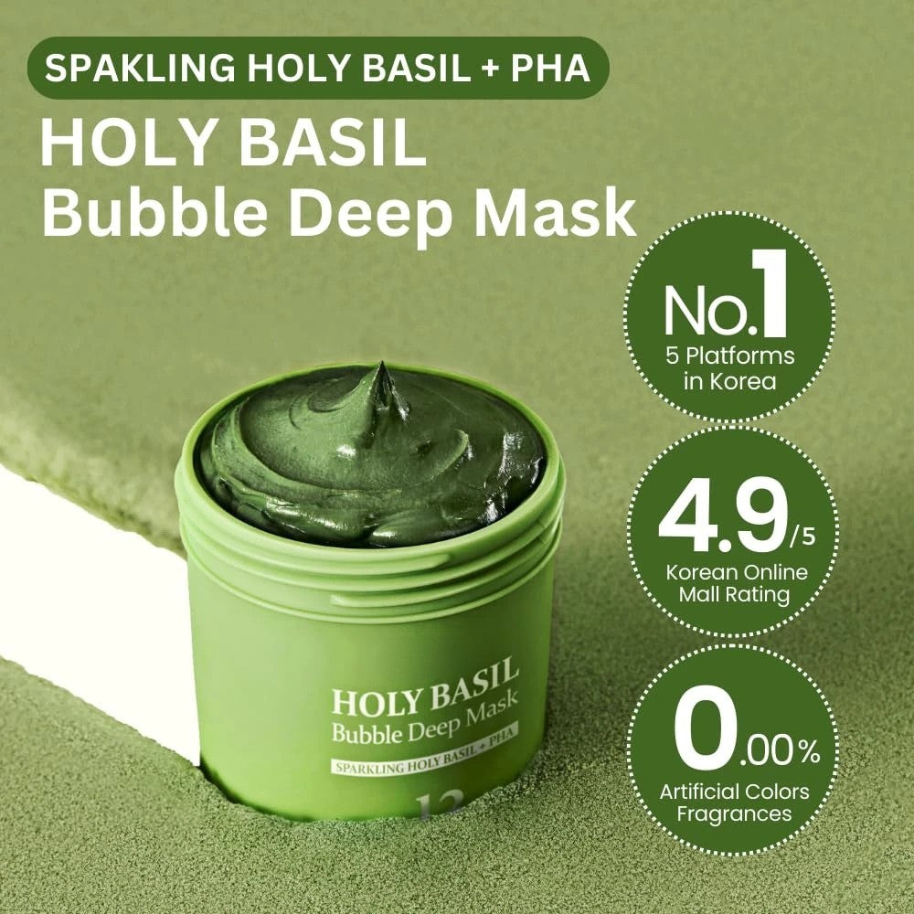 Holy Basil Bubble Deep Mask with Korean Clay and PHA for Pore Cleansing 90g