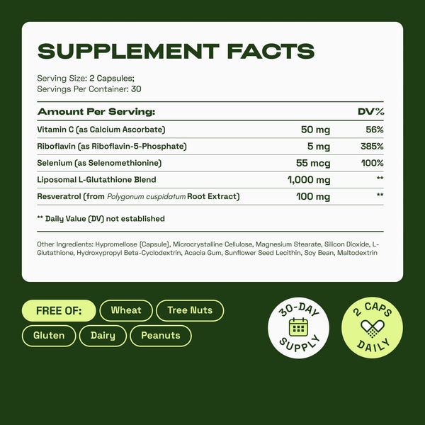 Liposomal Glutathione Supplement with Resveratrol, Vitamin C, Selenium and Vitamin B2
