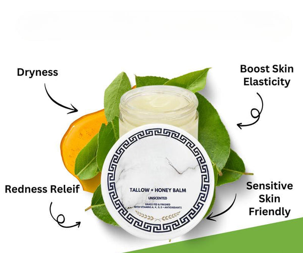 Grass-Fed Tallow & Honey Balm Vitamins A, D, E & K Skin-Nourishing Unscented Formula