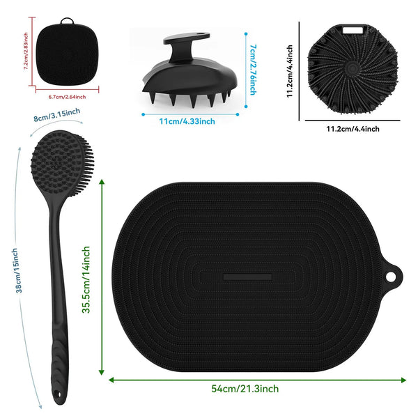 Silicone Bath Brush Set, Exfoliating Face, Back & Body Scrubber