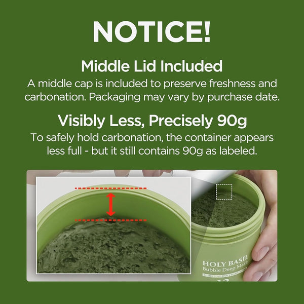 Holy Basil Bubble Deep Mask with Korean Clay and PHA for Pore Cleansing 90g