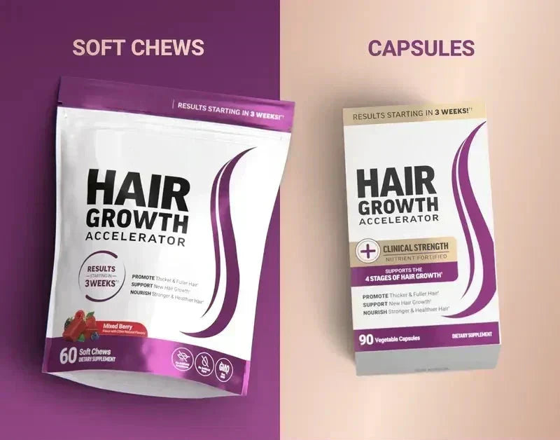 Hair Growth Accelerator Biotin Supplement featuring Zinc and Veggie Caps & Soft Chews
