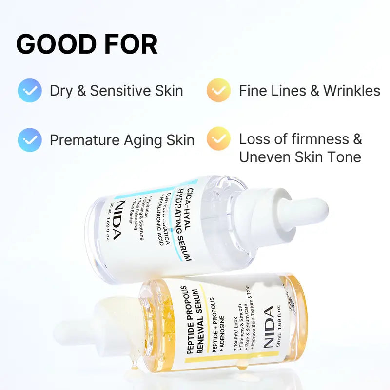 NIDA Hydrating Renewal Serum Duo with Centella, Hyaluronic Acid, Peptides