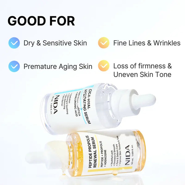 NIDA Hydrating Renewal Serum Duo with Centella, Hyaluronic Acid, Peptides