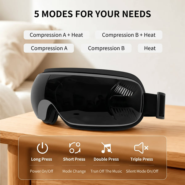 Eye Massager with Heat & Bluetooth Music, 5 Modes for Relaxation